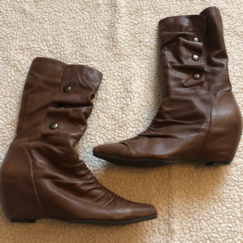Pazzo mid calf ruched leather boots sz 7